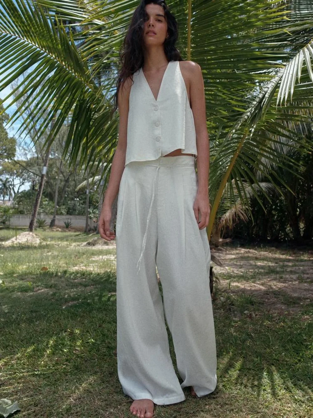 NWT. Zara Oyster White Linen/Viscose Blend Trousers. Size S.